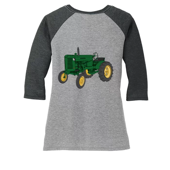 John Deere Styled M Green Tractor Women's Tri-Blend 3/4-Sleeve Raglan Shirt