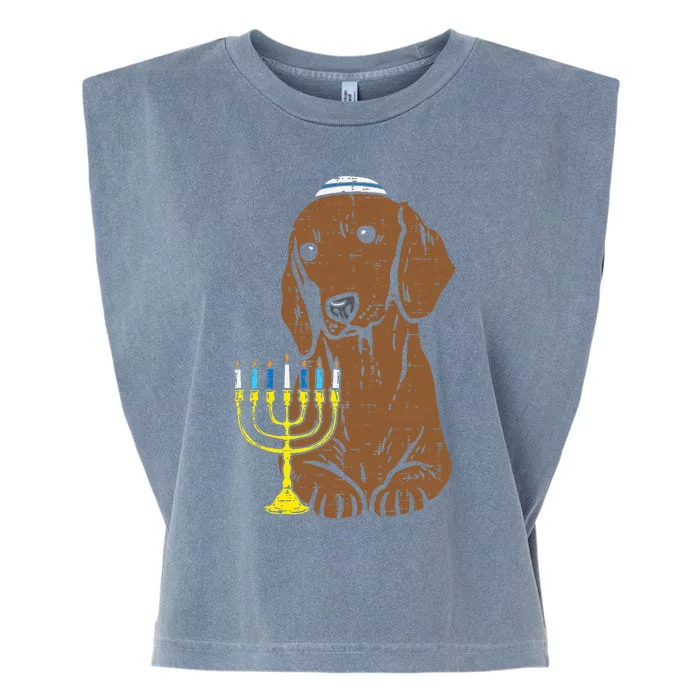 Jewish Dachshund Wiener Dog Hanukkah Pajamas Chanukah PJs Garment-Dyed Women's Muscle Tee