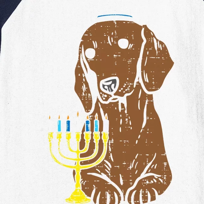 Jewish Dachshund Wiener Dog Hanukkah Pajamas Chanukah PJs Baseball Sleeve Shirt