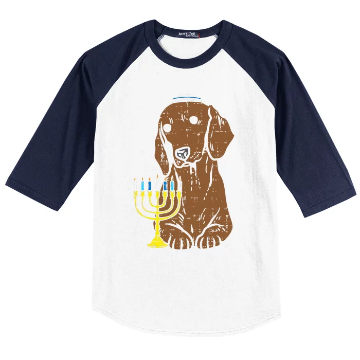 Jewish Dachshund Wiener Dog Hanukkah Pajamas Chanukah PJs Baseball Sleeve Shirt