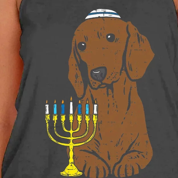 Jewish Dachshund Wiener Dog Hanukkah Pajamas Chanukah PJs Women's Knotted Racerback Tank