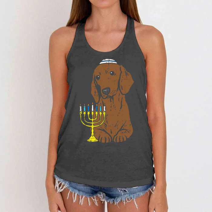 Jewish Dachshund Wiener Dog Hanukkah Pajamas Chanukah PJs Women's Knotted Racerback Tank