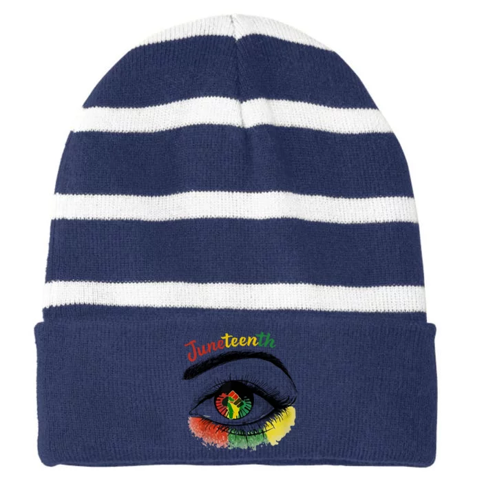 Juneteenth Eye African American Women Black History Pride Gift Striped Beanie with Solid Band