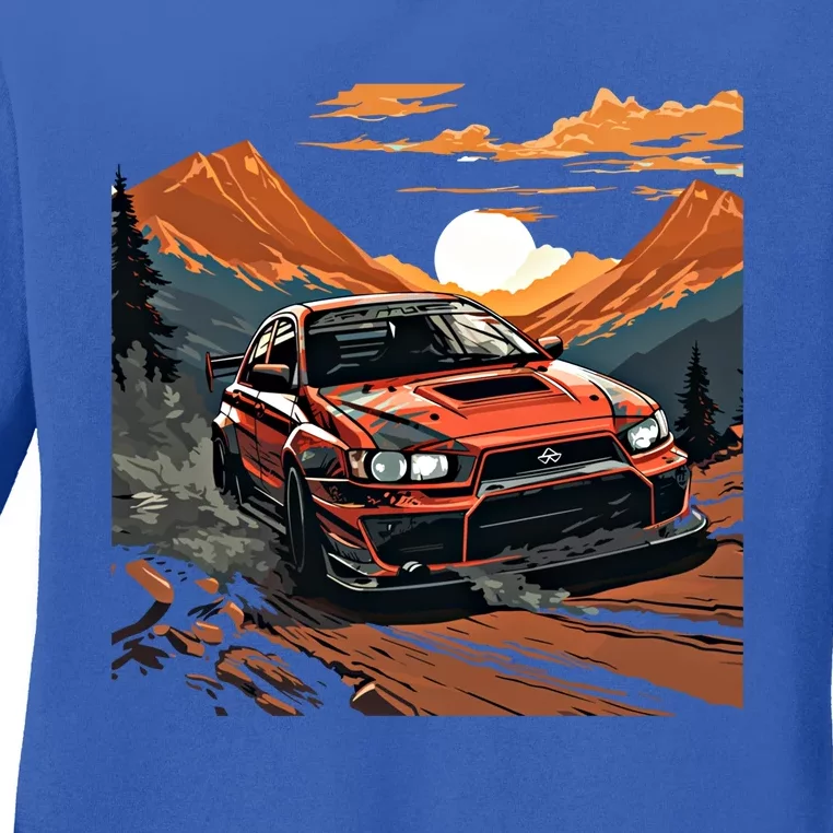 Jdm Evo Car Drift Mountain Racing Car Lover Graphic Gift Ladies Long Sleeve Shirt