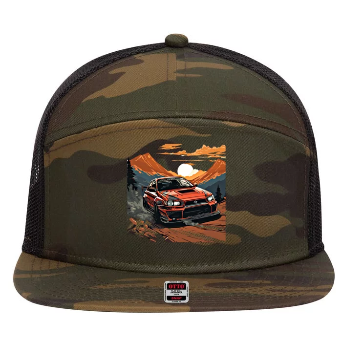 Jdm Evo Car Drift Mountain Racing Car Lover Graphic Gift 7 Panel Mesh Trucker Snapback Hat