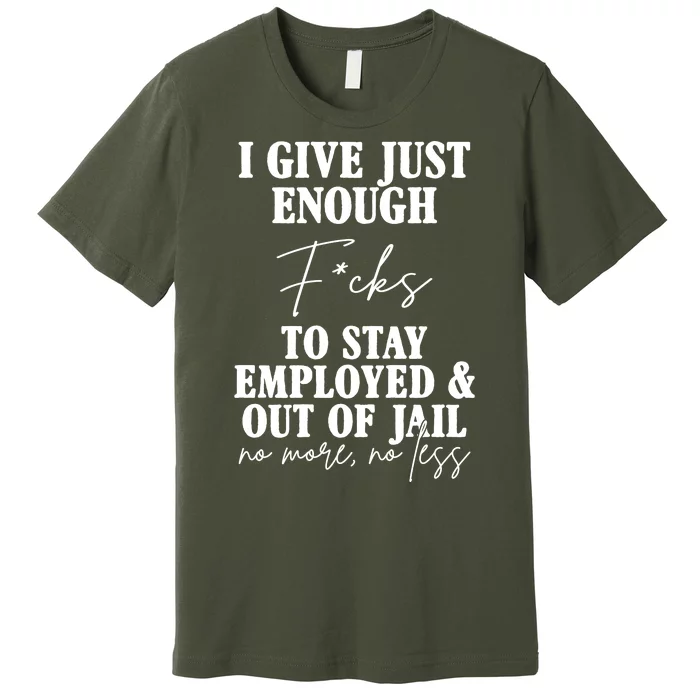 Just Enough Fucks To Stay Employed Out Of Jail Funny Premium T-Shirt