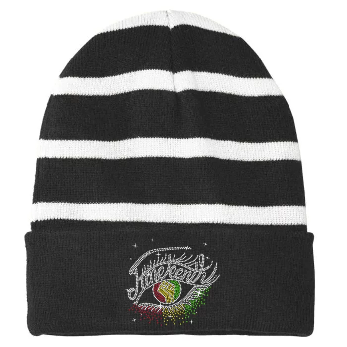 Juneteenth Eyes Rhinestone Melanin Black  Queen Afro Striped Beanie with Solid Band