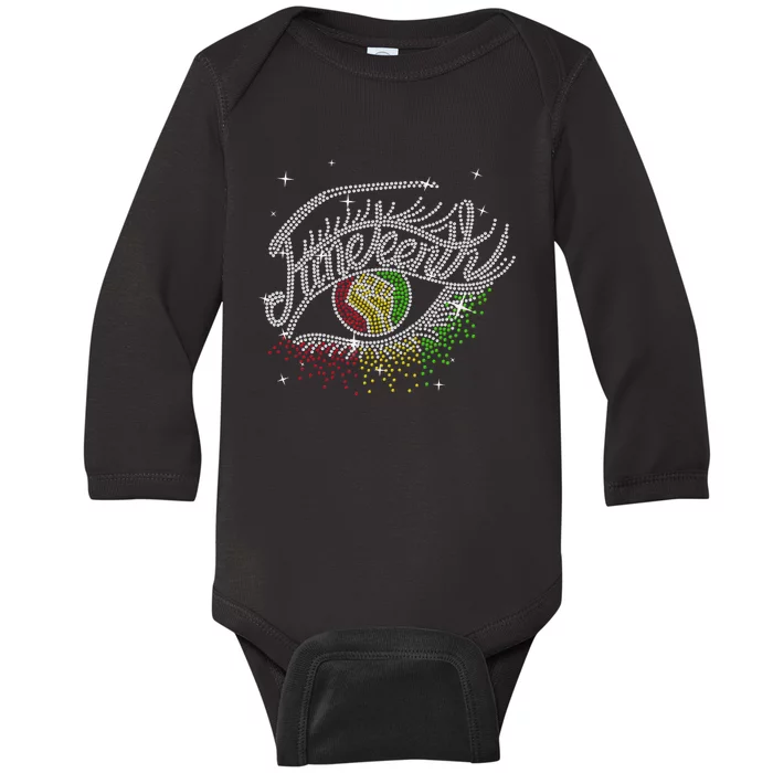 Juneteenth Eyes Rhinestone Melanin Black  Queen Afro Baby Long Sleeve Bodysuit