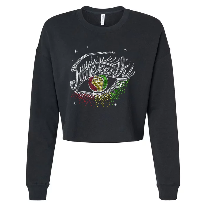 Juneteenth Eyes Rhinestone Melanin Black  Queen Afro Cropped Pullover Crew