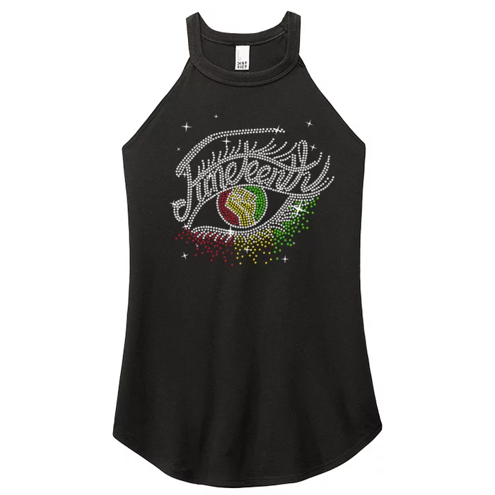 Juneteenth Eyes Rhinestone Melanin Black  Queen Afro Women’s Perfect Tri Rocker Tank