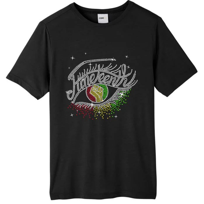 Juneteenth Eyes Rhinestone Black Wo Queen Afro Black ChromaSoft Performance T-Shirt