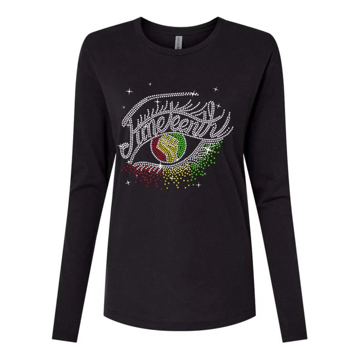 Juneteenth Eyes Rhinestone Black Women Queen Afro Black Womens Cotton Relaxed Long Sleeve T-Shirt