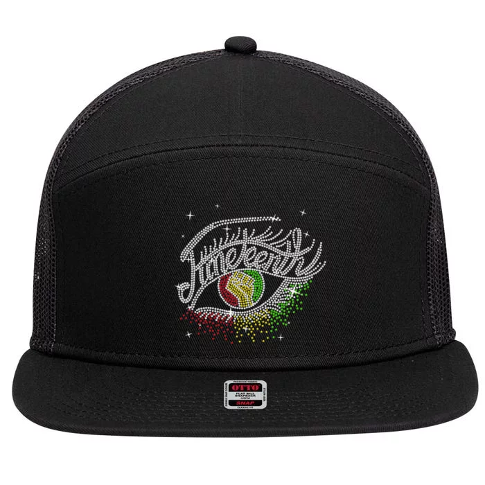 Juneteenth Eyes Rhinestone Black Wo Queen Afro Black 7 Panel Mesh Trucker Snapback Hat