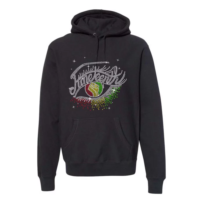 Juneteenth Eyes Rhinestone Black Queen Afro Black Girl Premium Hoodie