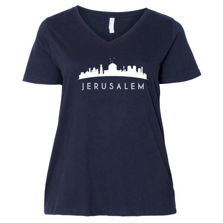 Jerusalem Skyline Women's V-Neck Plus Size T-Shirt