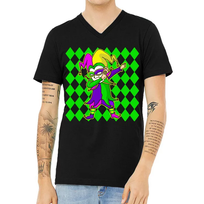 Jester Dabbing Mardi Gras V-Neck T-Shirt