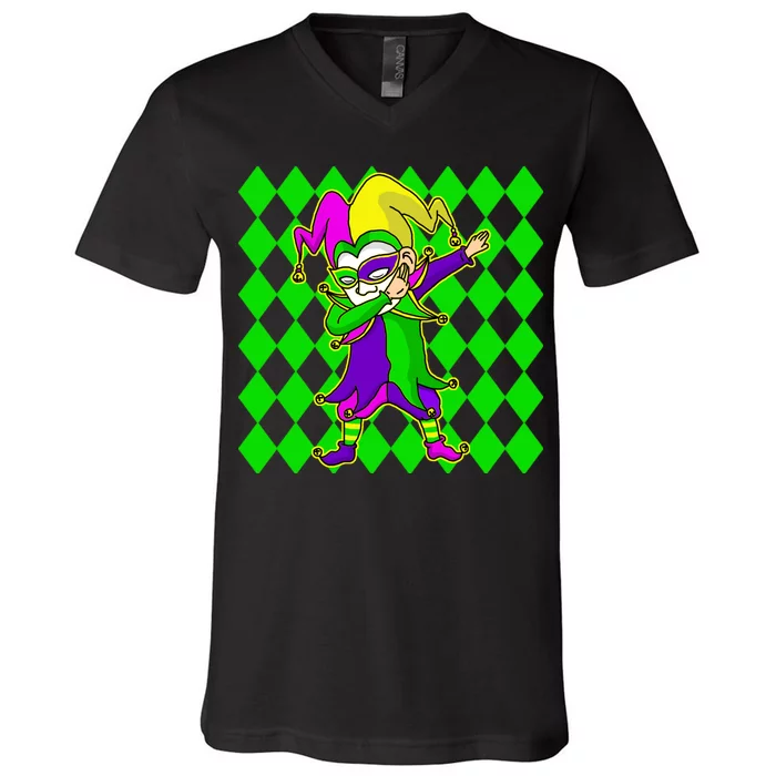 Jester Dabbing Mardi Gras V-Neck T-Shirt