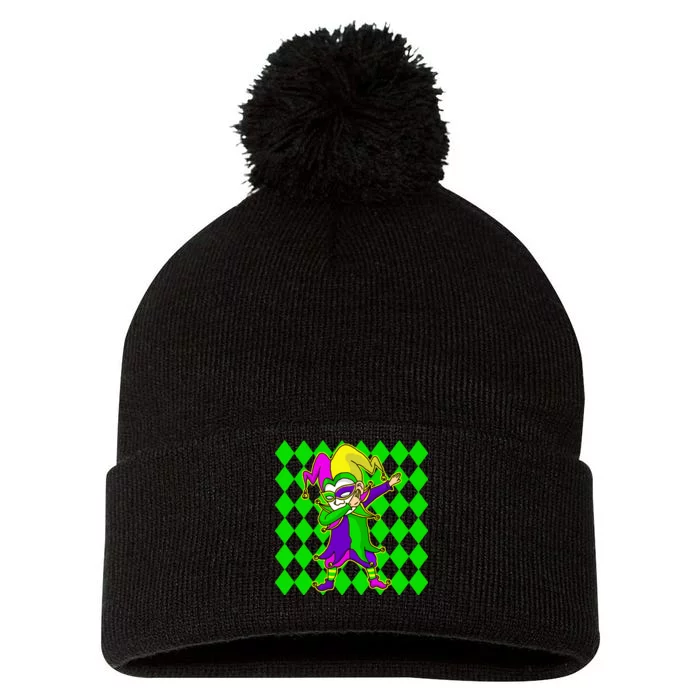 Jester Dabbing Mardi Gras Pom Pom 12in Knit Beanie