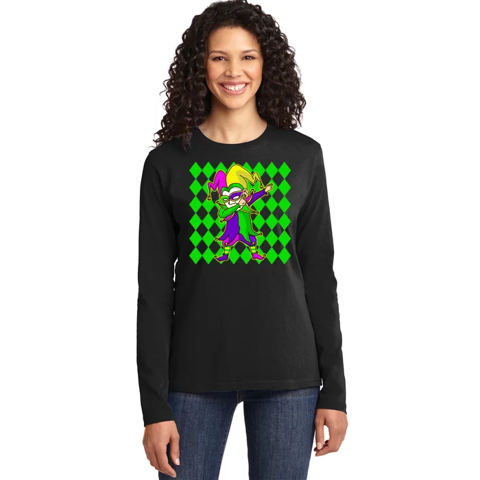 Jester Dabbing Mardi Gras Ladies Long Sleeve Shirt