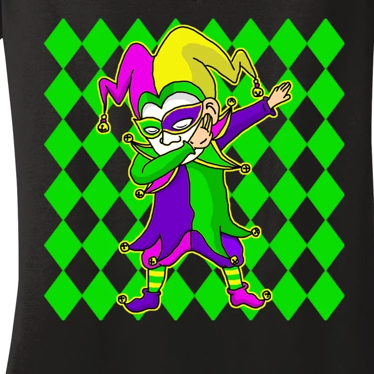 Jester Dabbing Mardi Gras Women's V-Neck T-Shirt