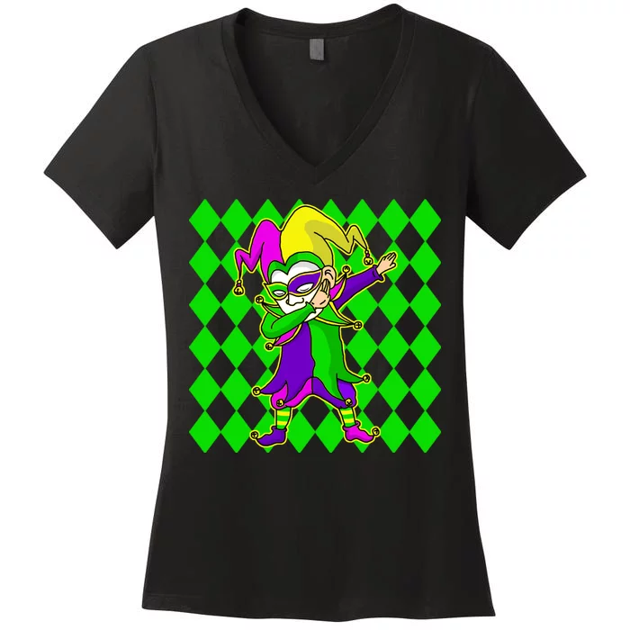 Jester Dabbing Mardi Gras Women's V-Neck T-Shirt