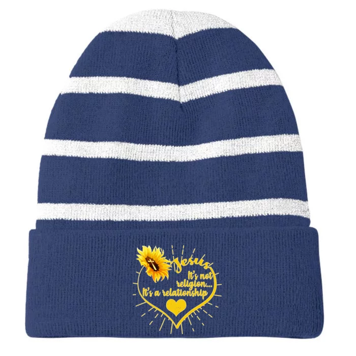 Jesus  It's Not Religion It's A Relationship Striped Beanie with Solid Band