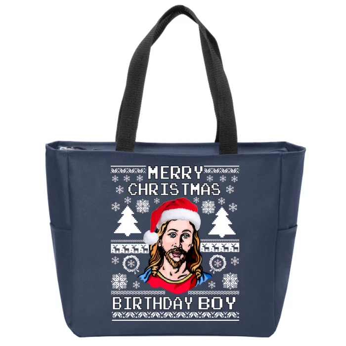 Jesus Birthday Ugly Christmas Sweater Zip Tote Bag