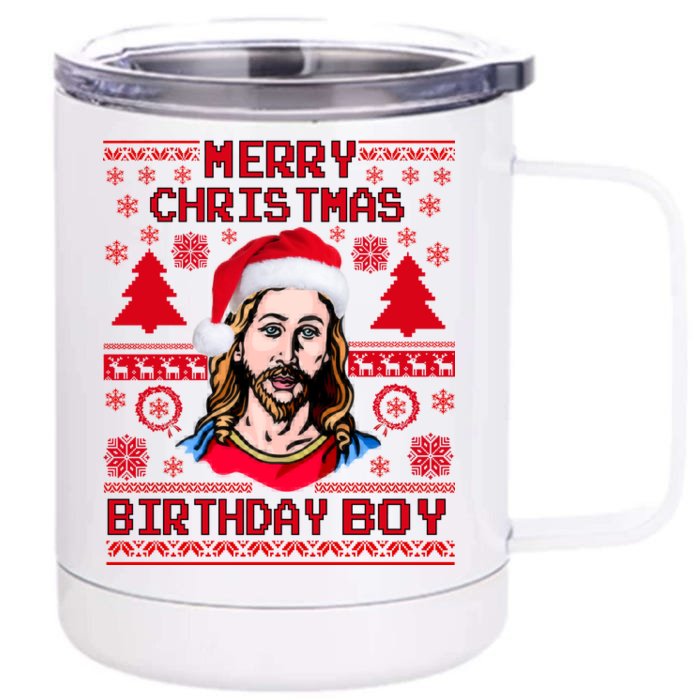 Jesus Birthday Ugly Christmas Sweater Front & Back 12oz Stainless Steel Tumbler Cup