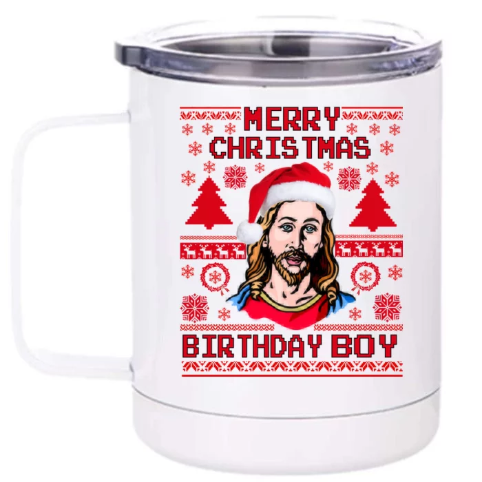 Jesus Birthday Ugly Christmas Sweater Front & Back 12oz Stainless Steel Tumbler Cup