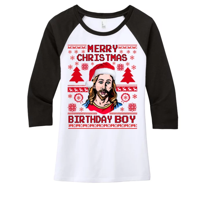 Jesus Birthday Ugly Christmas Sweater Women's Tri-Blend 3/4-Sleeve Raglan Shirt