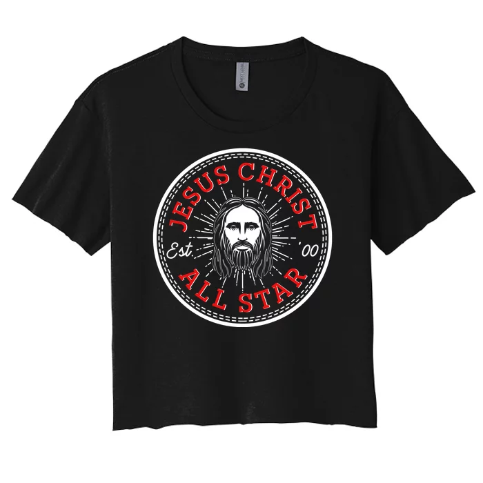 Jesus Christ All Star Est 00 Converse Women's Crop Top Tee