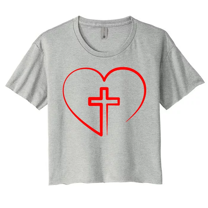 Jesus Christ Cross Heart Women's Crop Top Tee