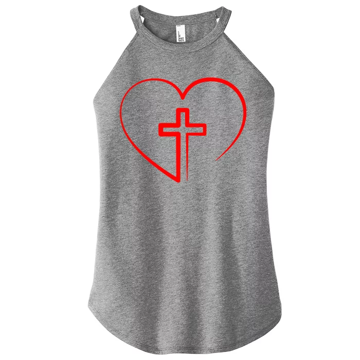 Jesus Christ Cross Heart Women’s Perfect Tri Rocker Tank