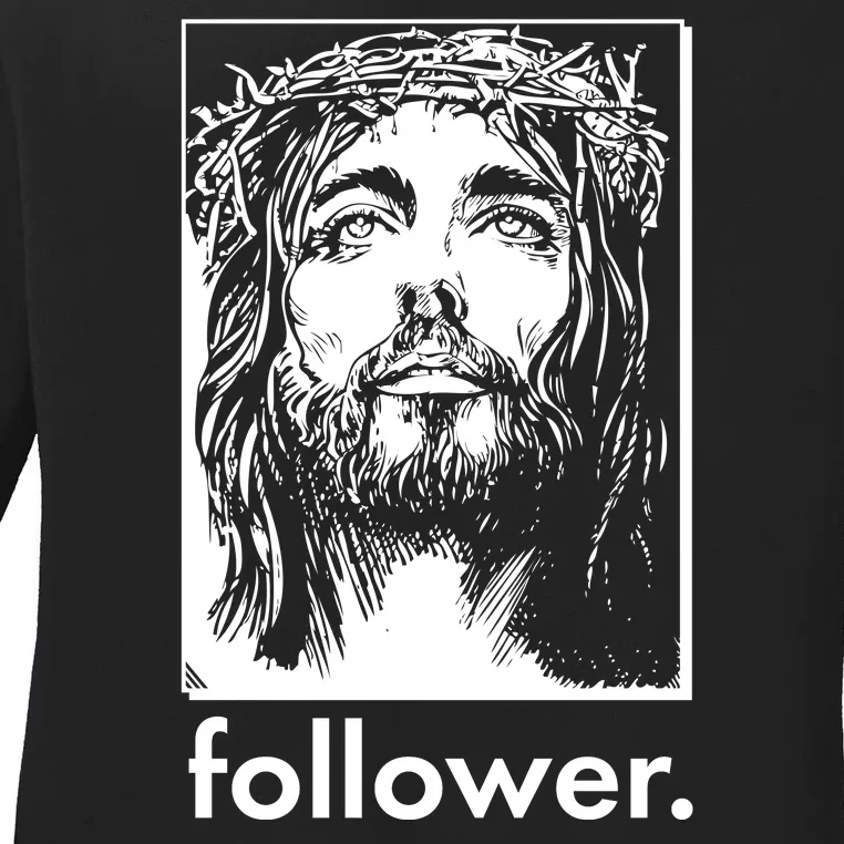 Jesus Christ Portrait Follower Ladies Long Sleeve Shirt