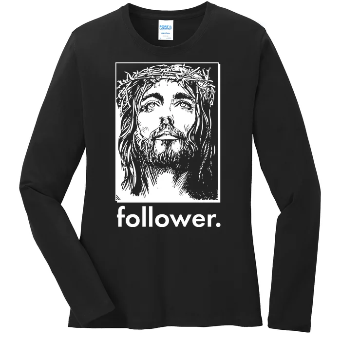 Jesus Christ Portrait Follower Ladies Long Sleeve Shirt