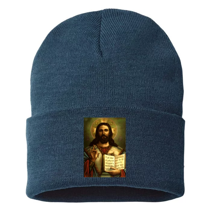 Jesus Christ Religious Photo Sustainable Knit Beanie