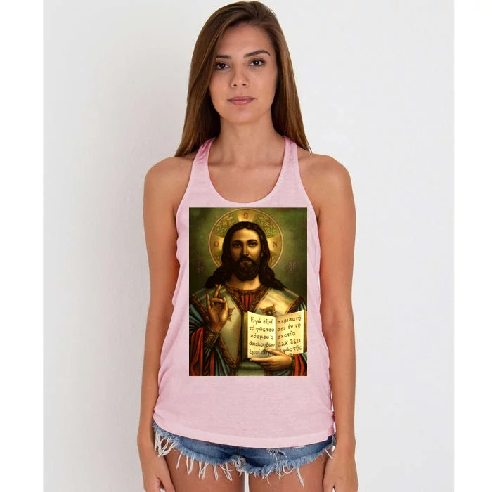 Jesus Christ Religious Photo Women's Knotted Racerback Tank