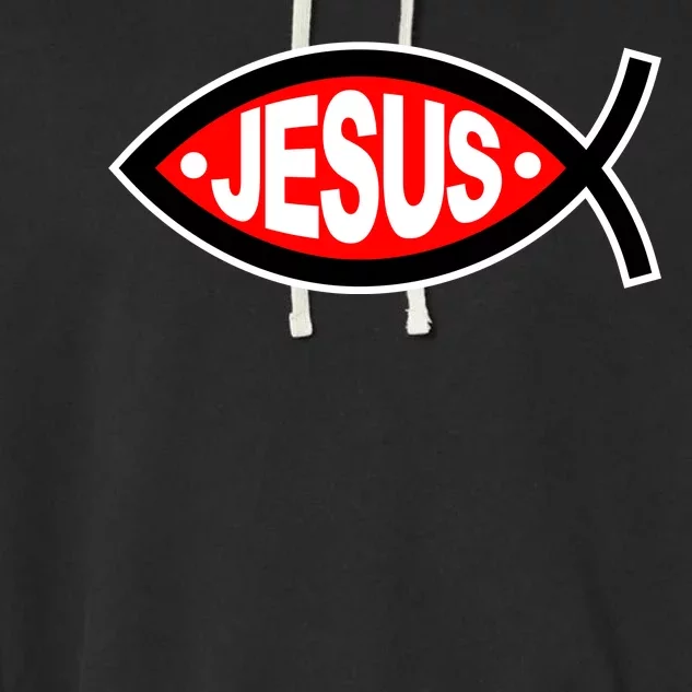 Jesus Christian Fish Symbol Garment-Dyed Fleece Hoodie