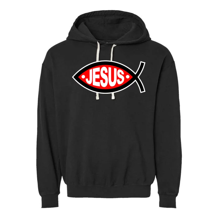 Jesus Christian Fish Symbol Garment-Dyed Fleece Hoodie