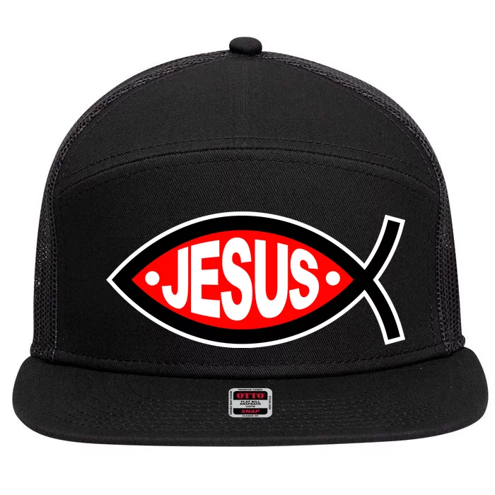 Jesus Christian Fish Symbol 7 Panel Mesh Trucker Snapback Hat