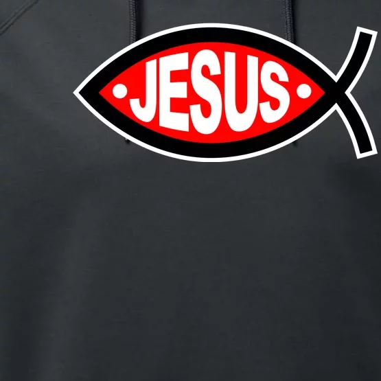 Jesus Christian Fish Symbol Performance Fleece Hoodie