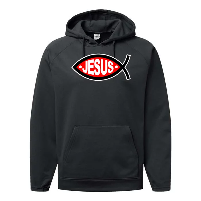 Jesus Christian Fish Symbol Performance Fleece Hoodie