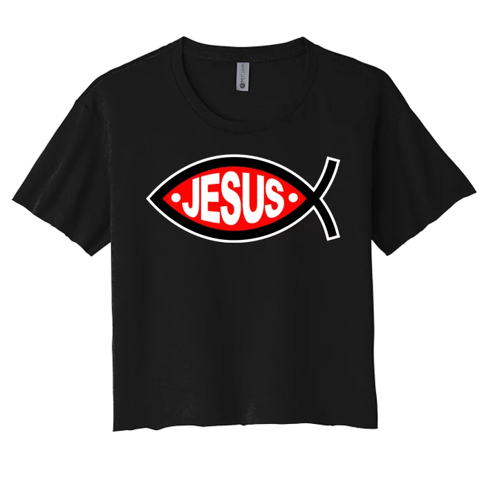 Jesus Christian Fish Symbol Women's Crop Top Tee