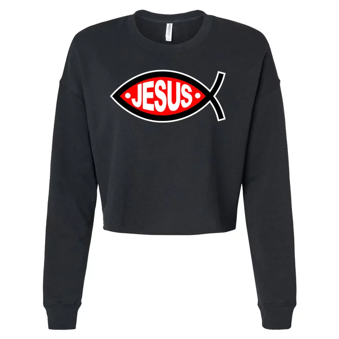 Jesus Christian Fish Symbol Cropped Pullover Crew