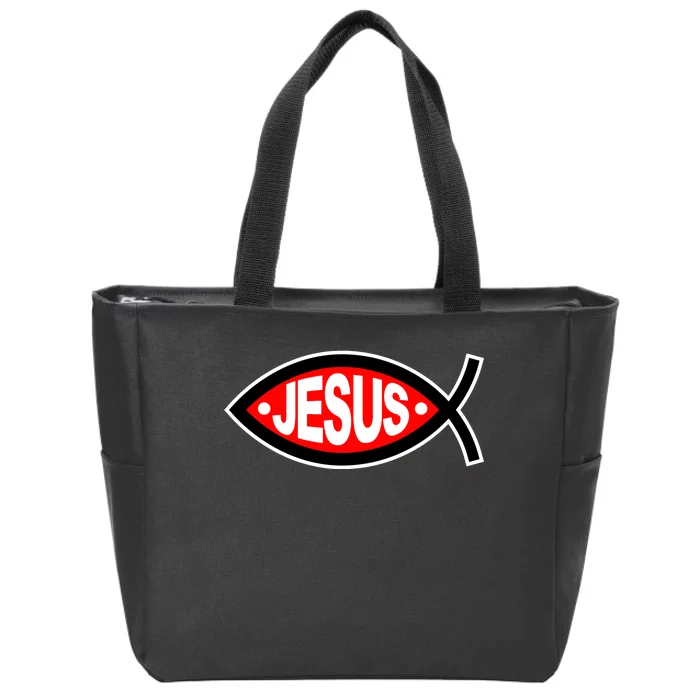 Jesus Christian Fish Symbol Zip Tote Bag