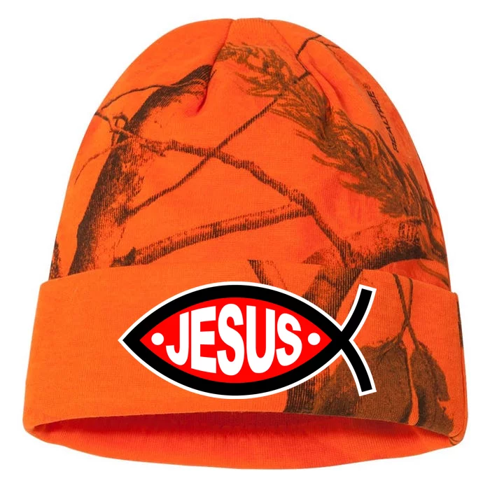 Jesus Christian Fish Symbol Kati - 12in Camo Beanie