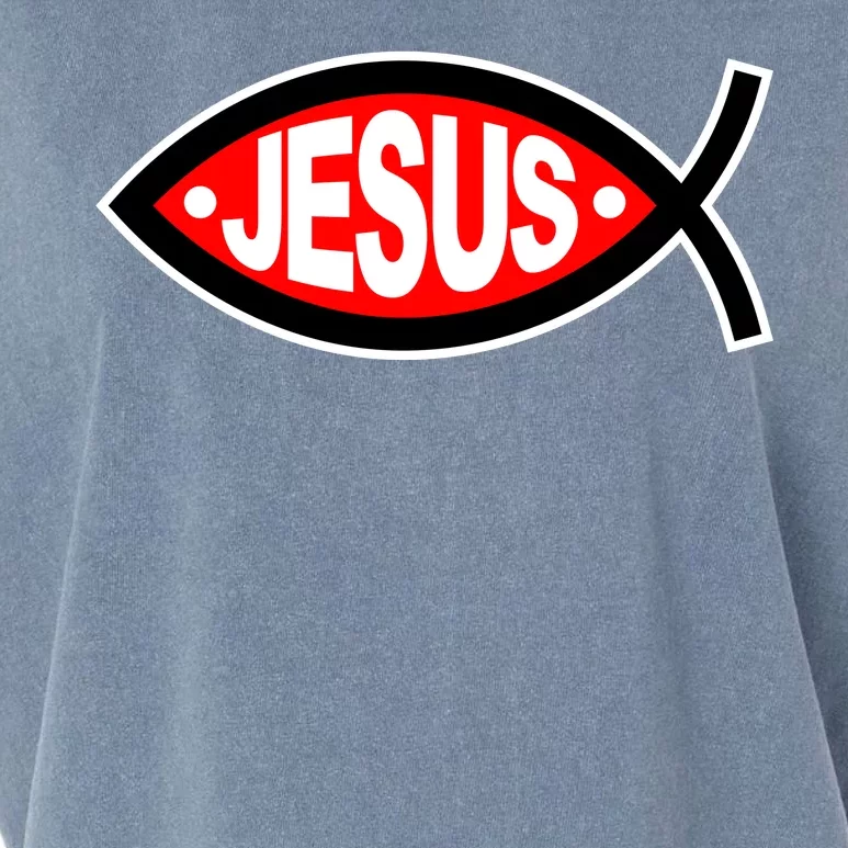 Jesus Christian Fish Symbol Garment-Dyed Women's Muscle Tee