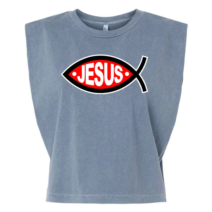 Jesus Christian Fish Symbol Garment-Dyed Women's Muscle Tee