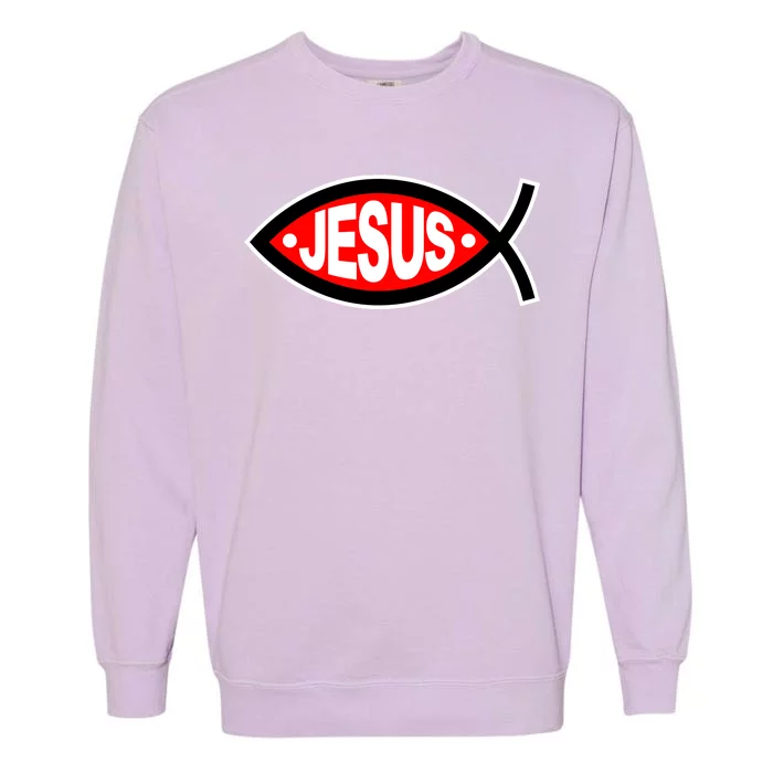 Jesus Christian Fish Symbol Garment-Dyed Sweatshirt