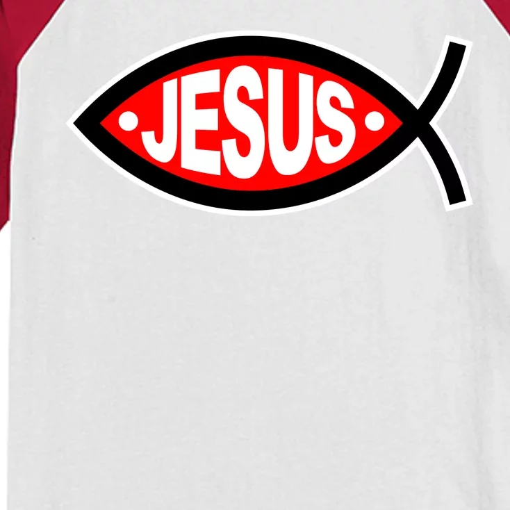 Jesus Christian Fish Symbol Kids Colorblock Raglan Jersey